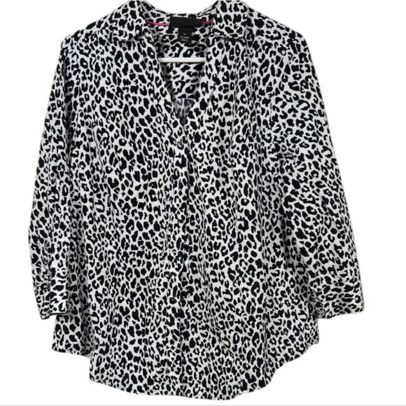 Lane Bryant Snow Leopard Print Button Down Shirt Woven Animal Print Women's 16 - Picture 7 of 9